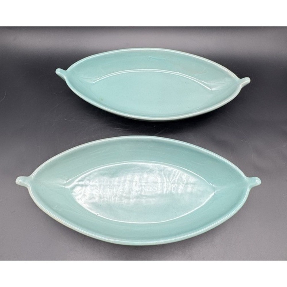 Fratelli Coli Italian Pottery Boat-Shaped Dishes Set of 2 Aqua Mid Century